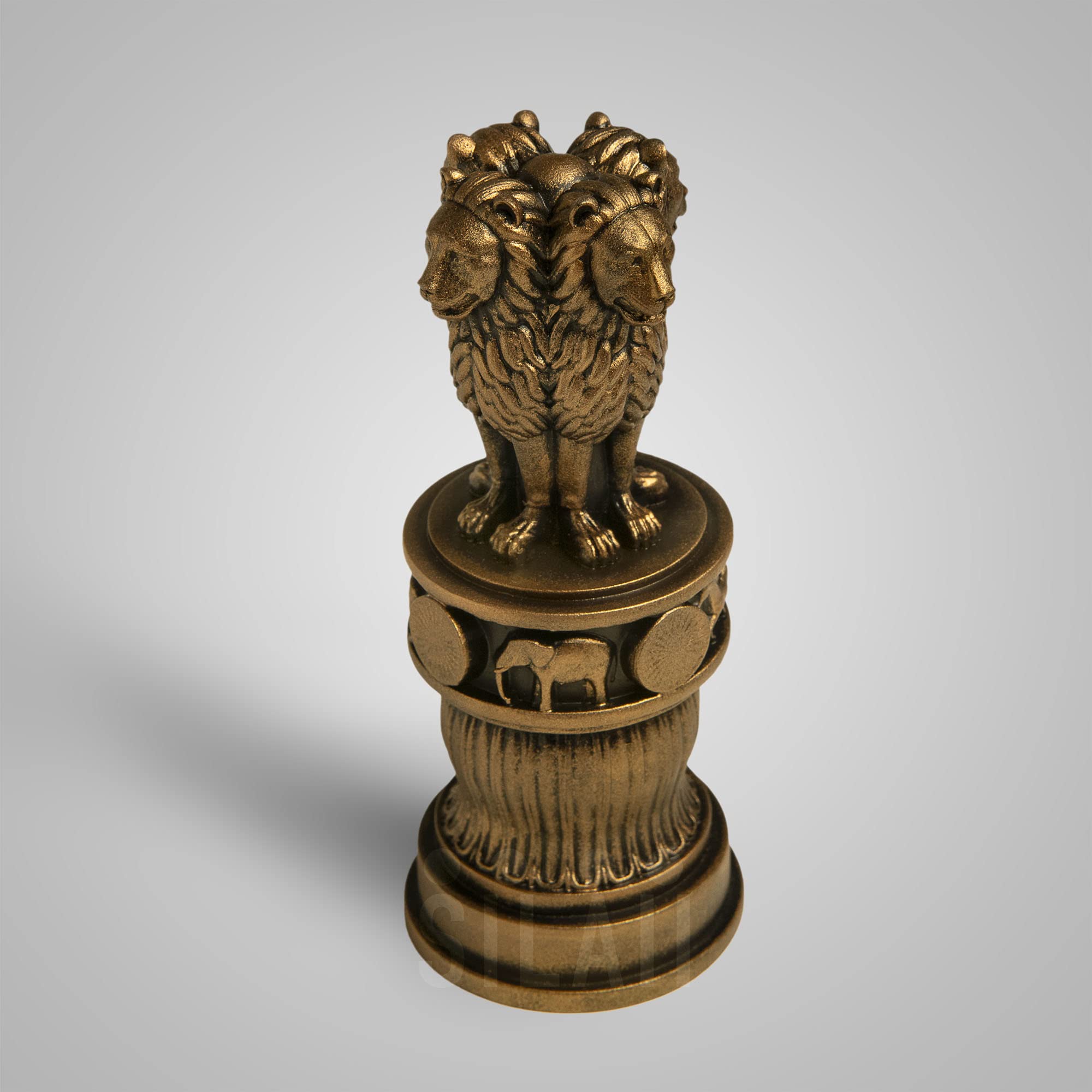 Silaii Ashoka Pillar Sculpture - 5 Inch, Antique Bronze Colour